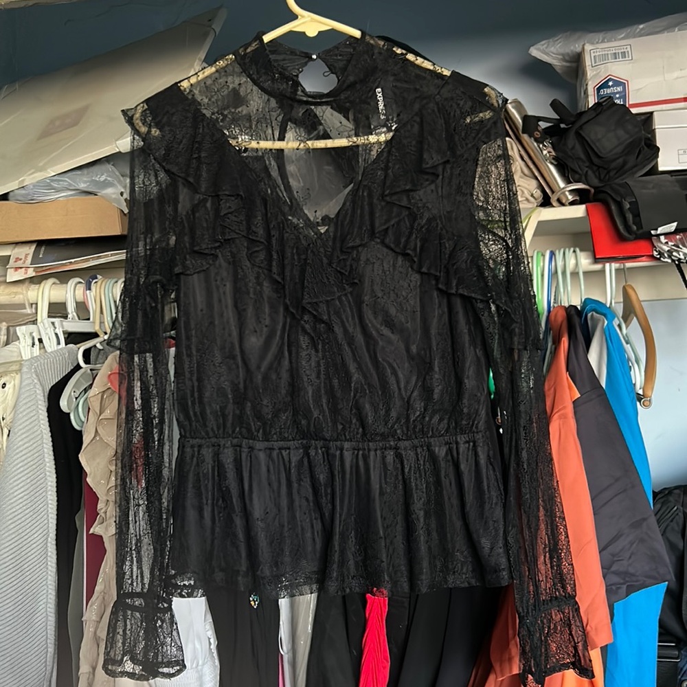 Black vintage lace blouse